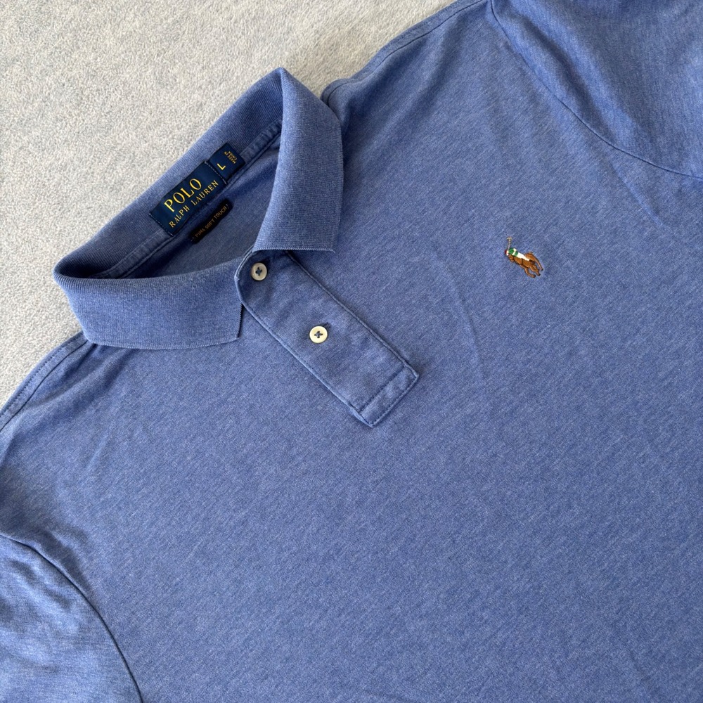 Polo Ralph Lauren Men Large Blue Heather Pima Soft Touch Short Sleeve Polo Shirt